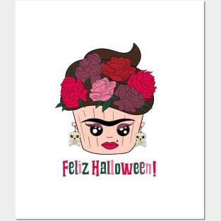 Cute and creepy espanol Halloween Frida  Kahlo cupcake Posters and Art